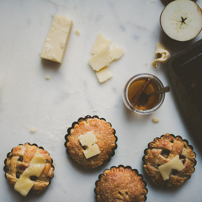 White Cheddar and Apple Mini Pies with Cinnamon-Infused Honey