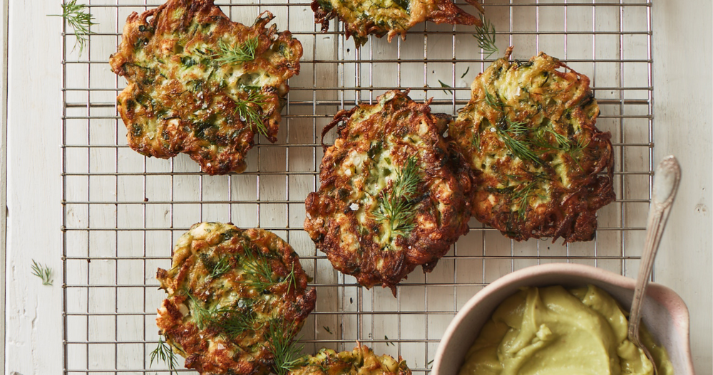 Zucchini and Feta Fritters With Avocado Cream