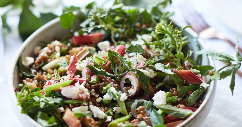 Wheatberry Grain Bowl Recipe With Pickled Rhubarb and Humboldt Fog