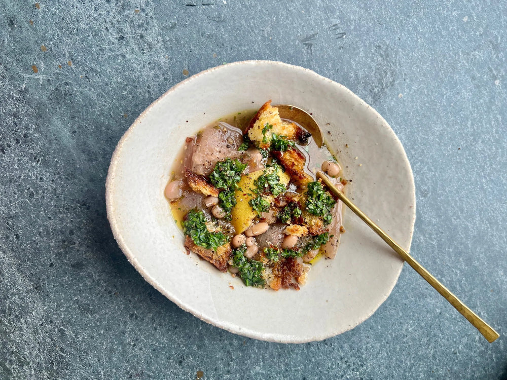 Brothy Easy White Beans Recipe With Sourdough and Pistou