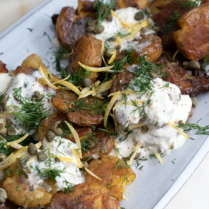 Smashed Potatoes with Horseradish Gremolata