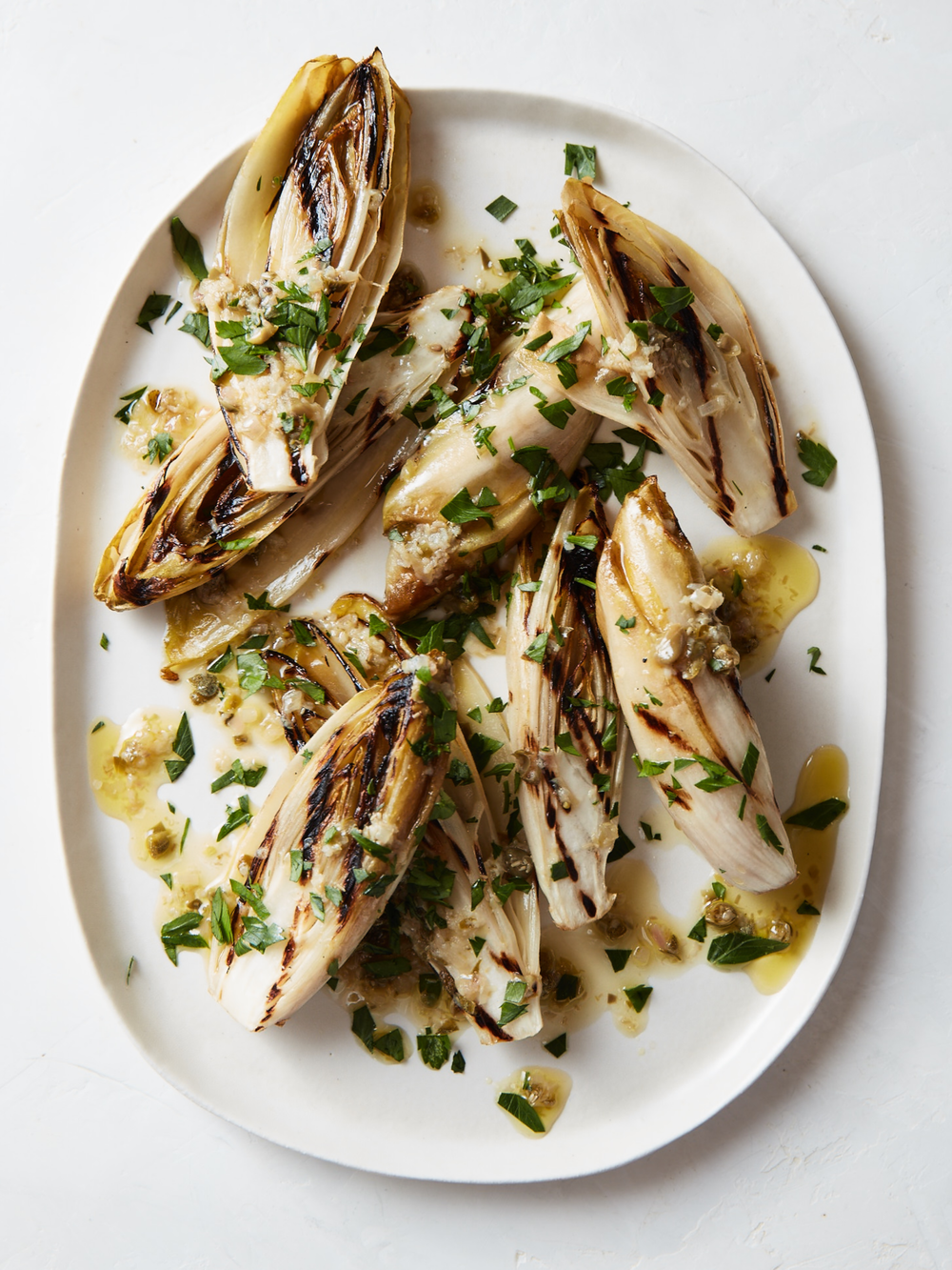 Charred Endive with Warm Garlic-Caper Lemon Sauce