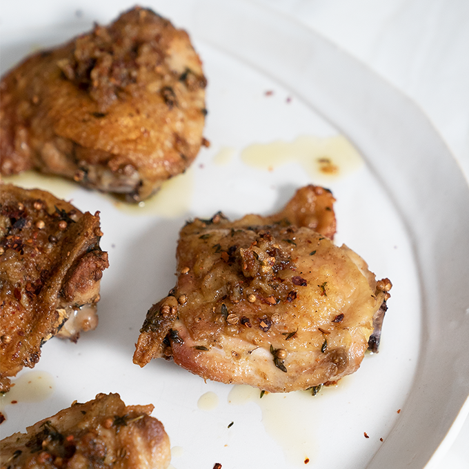 Crispy Chicken Thighs with Cracked Coriander 