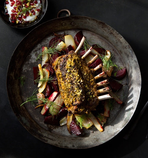 Rack of Lamb with Chermoula over Roasted Fennel and Beetroot