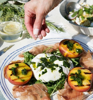 Grilled Peach, Buratta & Arugula Salad