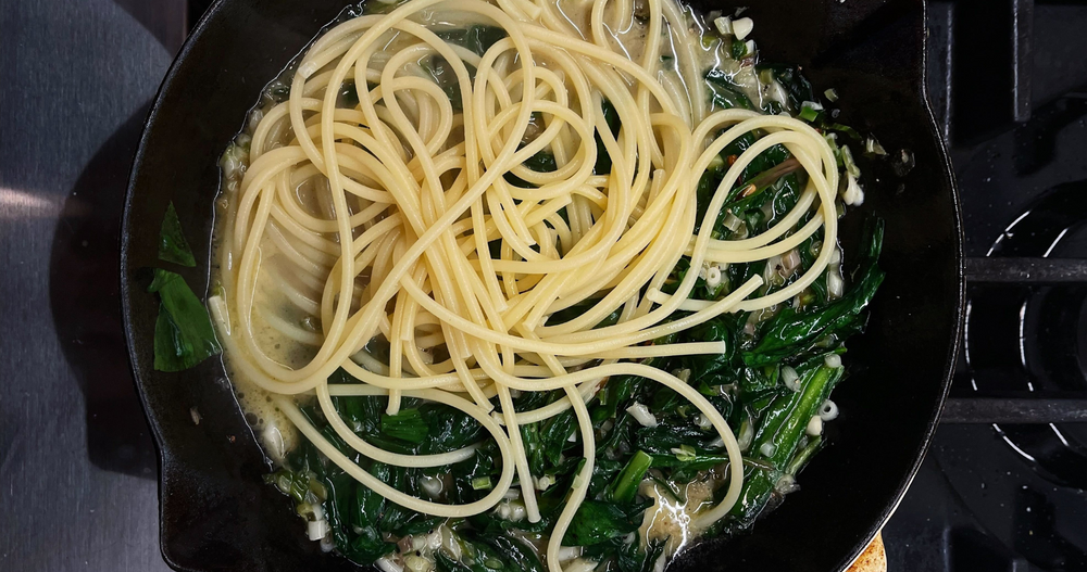 Easy Spaghetti With Ramps and Pecorino Cheese