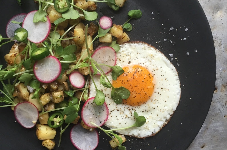 New Potato Hash, Microgreens & A Farm Egg