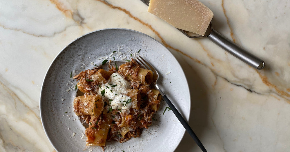 Paccheri with Pork Shoulder Ragu and Creamy Goat Cheese