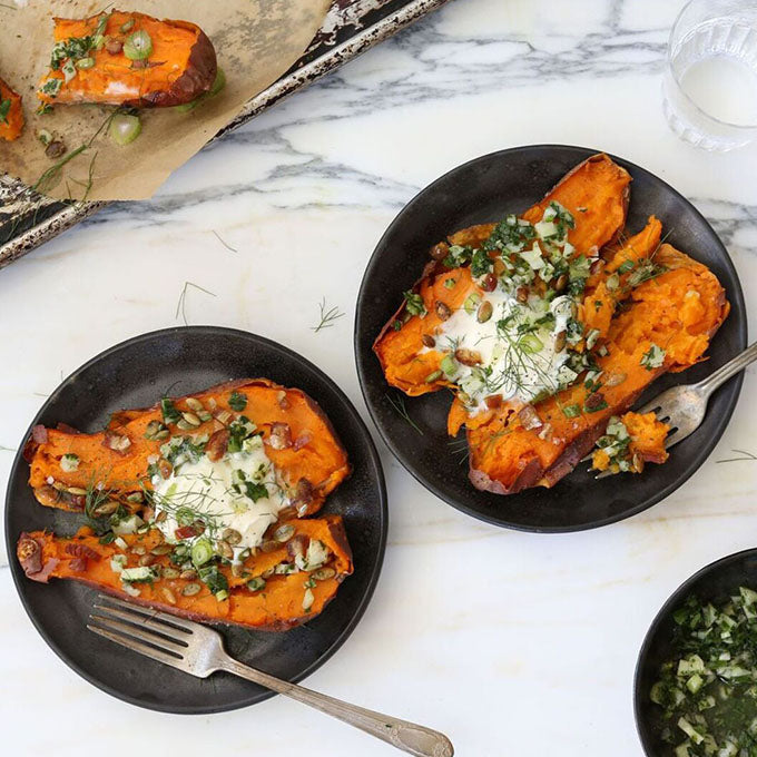 Roasted Sweet Potato with Fennel, Jalapeno and Lime Relish