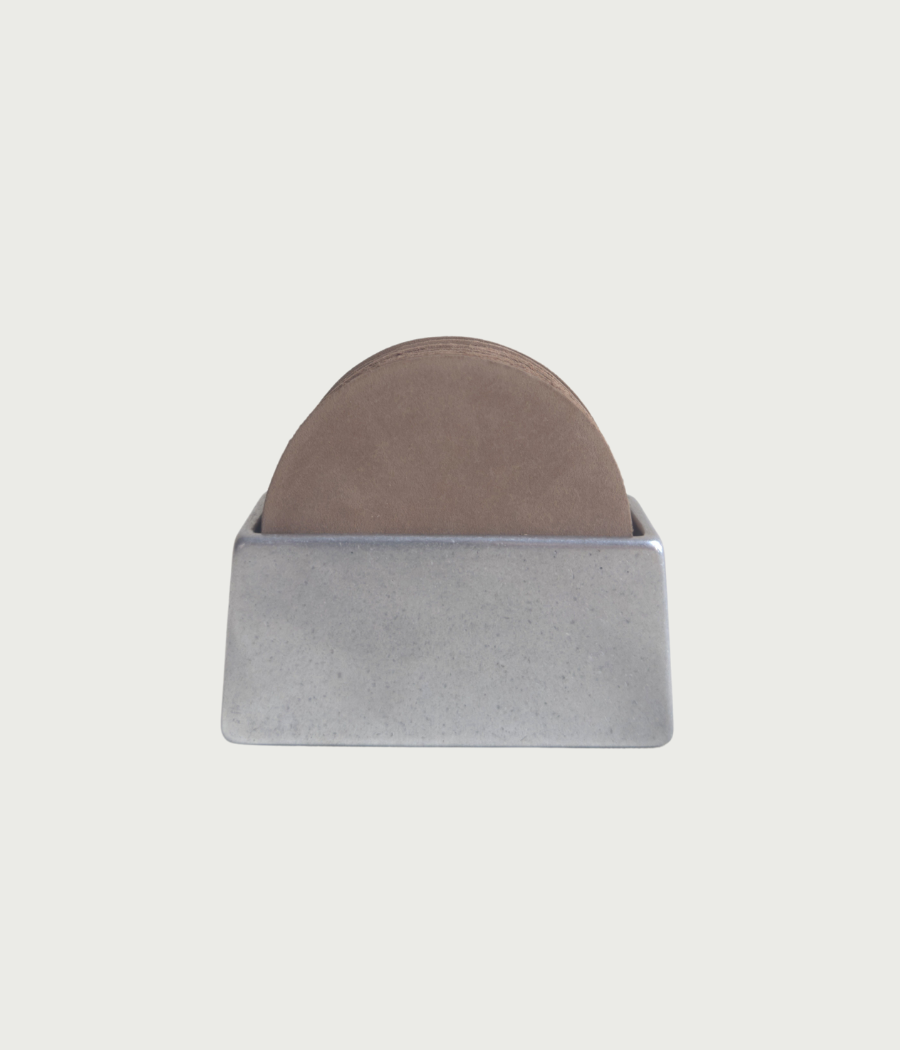 Aluminium Holder Leather Coaster Set images